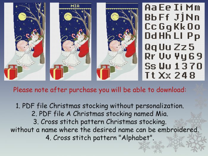 Cross Stitch Patterns Christmas Stockings PDF, Personalized Modern Counted Easy Simple Cute Angel, Cat Holiday Stockings Cross Stitch Chart For Beginners DIY, Digital Download