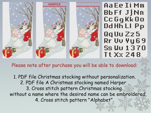 Cross Stitch Pattern Christmas Stocking PDF, Personalized Modern Counted Easy Simple Cute Angel, Cat Holiday Stockings Cross Stitch Chart For Beginners DIY, Digital Download