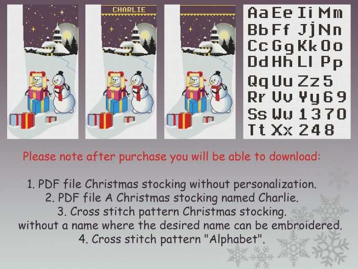 Cross Stitch Patterns Christmas Stocking PDF, Personalized Modern Counted Easy Simple Cute Funny Snowman Holiday Stockings Cross Stitch Chart For Beginners DIY, Digital Download