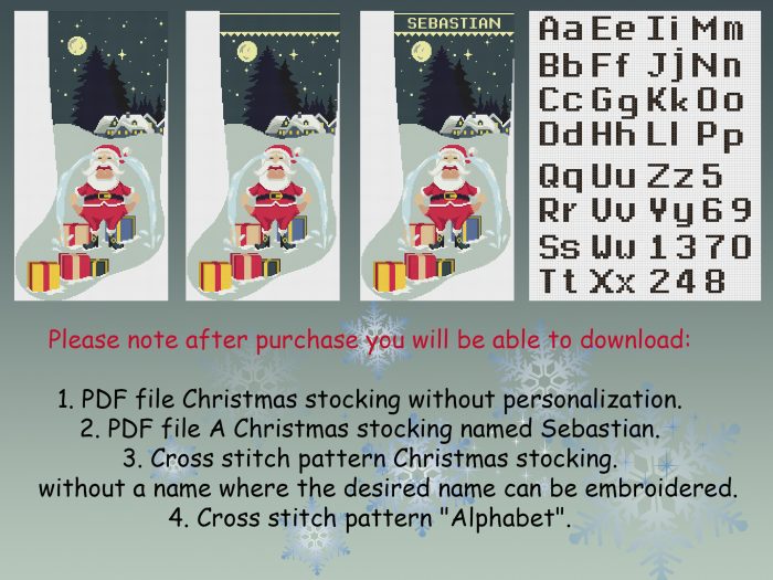 Cross Stitch Patterns Christmas Stocking PDF, Personalized Modern Counted Easy Simple Cute Funny Santa Claus Holiday Stockings Cross Stitch Chart For Beginners DIY, Digital Download