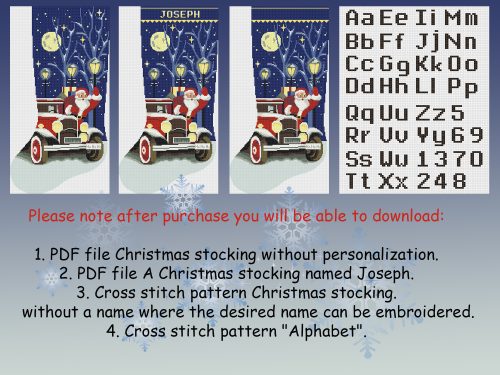 Cross Stitch Pattern Christmas Stockings PDF, Personalized Modern Counted Easy Simple Cute Santa Claus, Red Truck Holiday Stockings Cross Stitch Chart For Beginner DIY, Digital Download