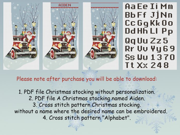 Cross Stitch Patterns PDF, Personalized Christmas Stocking, Modern Counted Easy Simple Cute Santa Claus, Red Truck Holiday Stockings Cross Stitch Chart For Beginner DIY, Digital Download