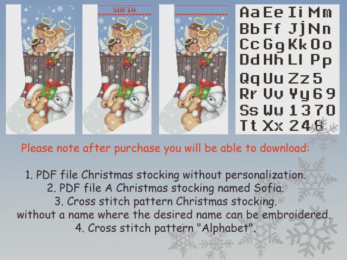 Cross Stitch Christmas Stocking PDF, Personalized Modern Counted Easy Simple Cute Angel Bear Holiday Stockings Cross Stitch Patterns For Beginners DIY, Digital Download