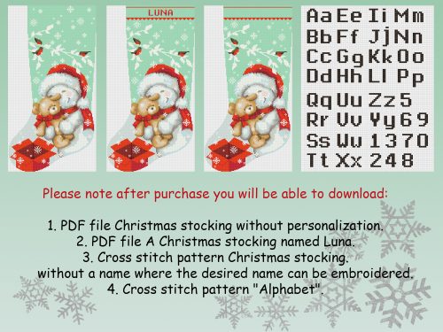 Cross Stitch Christmas Stocking PDF, Personalized Modern Counted Easy Simple Cute Snowman Bear Holiday Stockings Cross Stitch Patterns For Beginners DIY, Digital Download