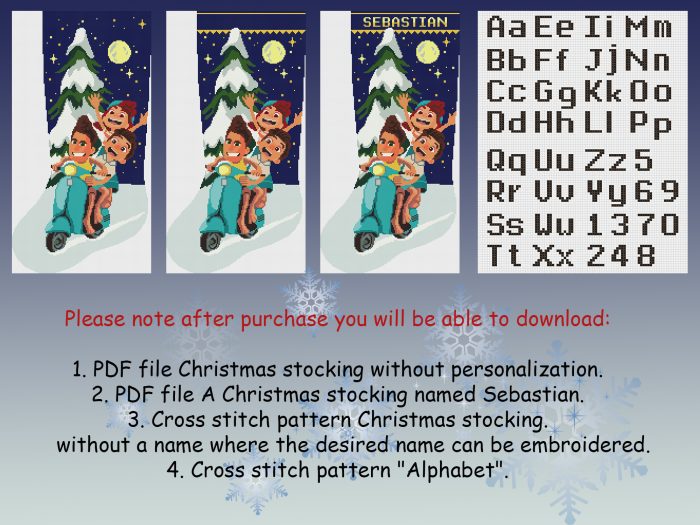 Personalized Christmas Stocking Cross Stitch Pattern PDF, Modern Counted Easy Simple Cute Luca Holiday Stockings Cross Stitch Chart For Beginner DIY, Digital Download