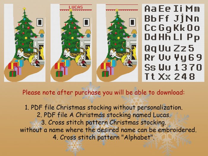 Cross Stitch Christmas Stocking Pattern PDF, Personalized With Name Modern Counted Easy Cute Simple Funny Holiday Stockings Cross Stitch Chart For Beginner DIY, Digital Download - Image 2