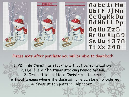 Cross Stitch Pattern Christmas Stocking PDF, Personalized Modern Counted Easy Cute Snowman Holiday Stockings Cross Stitch Chart For Beginners DIY, Digital Download