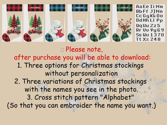 Christmas Stocking Cross Stitch Patterns PDF, Personalized Cute Polar Bear, Deer, Red Truck Counted Easy for Beginner DIY / Digital Download