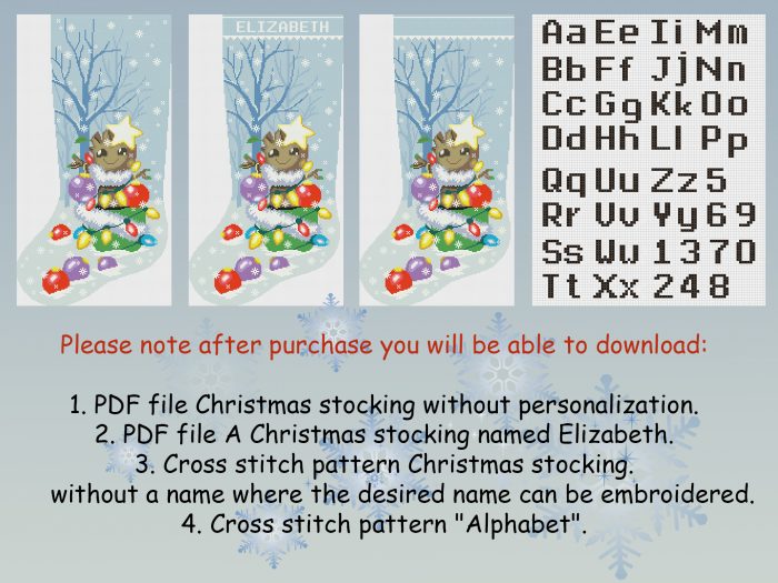 Cross Stitch Patterns PDF, Personalized Christmas Stocking With Name Modern Counted Easy Cute Simple Holiday Stockings Cross Stitch Chart For Beginners DIY, Digital Download - Image 2