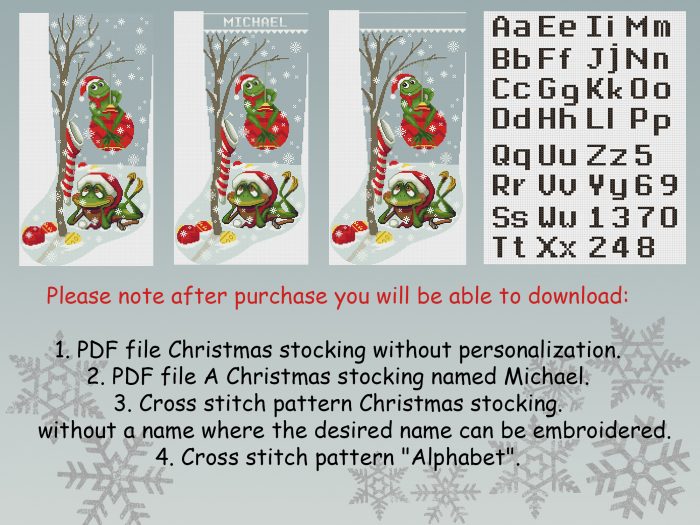 Personalized Christmas Stockings Cross Stitch Pattern PDF, Modern Counted Easy Funny Cute Frog, Cross Stitch Beginner DIY , Digital Download