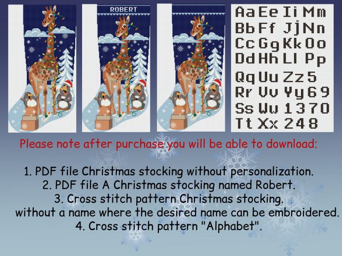 Cross Stitch Pattern Christmas Stocking PDF, Funny Personalized Modern Counted Easy Printable Cute Animals Giraffe Penguins Cross Stitch Chart, Instant Download.