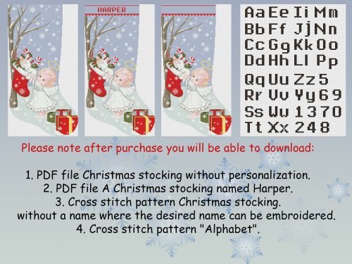 Cross Stitch Pattern PDF, Personalized Christmas Stockings, Modern Counted Easy Cute Angel Cross Stitch For Beginner DIY, Digital Download