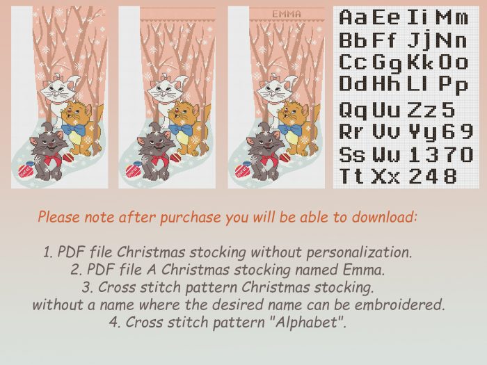 Cross Stitch Stocking Pattern PDF, Personalized Modern Counted Printable Easy Simple Funny Christmas Design, Holiday Stockings Cross Stitch Chart For Beginners DIY, Digital Download