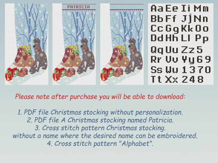 Cross Stitch Pattern Christmas Stocking PDF, Modern Counted Easy Cute Dogs Blue Xmas Cross Stitch Chart for Beginner DIY , Instant Download