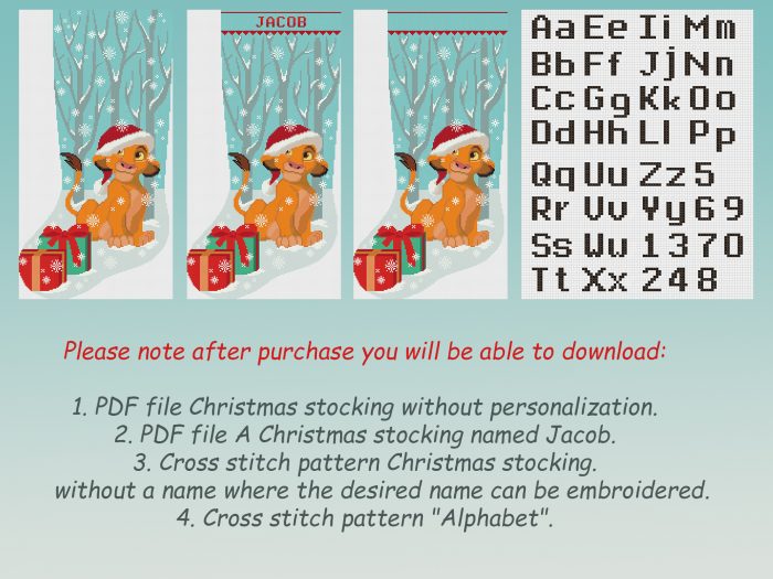 Cross Stitch Pattern Christmas Stocking PDF Modern Counted Easy Cute Lion Christmas Ornaments Cross Stitch for Beginner DIY , Instant Download