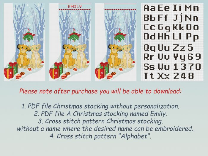 Cross Stitch Pattern Christmas Stocking PDF Modern Counted Easy Cute Lions Christmas Ornaments Cross Stitch for Beginner , Instant Download