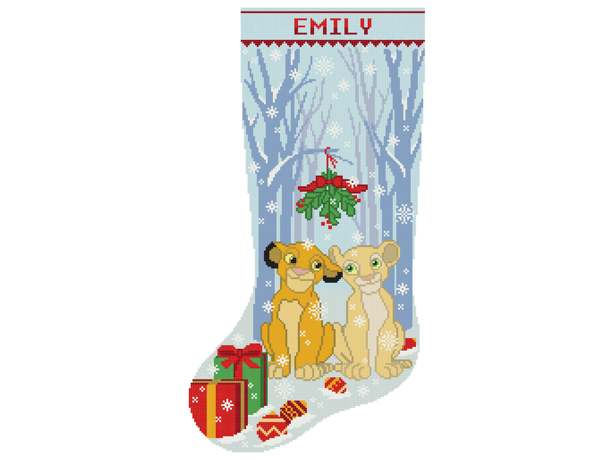Cross Stitch Pattern Christmas Stocking PDF Modern Counted Easy Cute Lions Christmas Ornaments Cross Stitch for Beginner , Instant Download