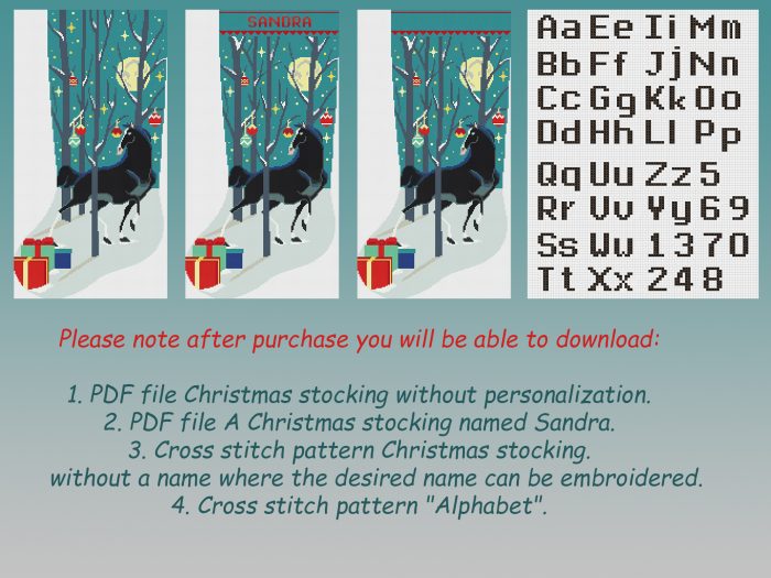 Cross Stitch Pattern Christmas Stocking PDF, Modern Counted Easy Cute Horse Xmas Cross Stitch Design for Beginner DIY, Instant Download