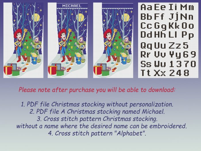 Cross Stitch Patterns Christmas Stocking PDF, Modern Counted Easy Cute Simple DMC Xmas Cross Stitch Design for Beginner , Instant Download