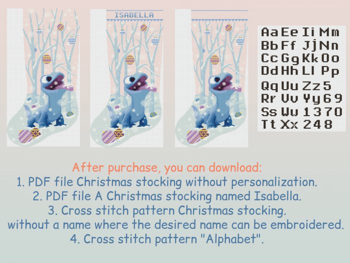 Cross Stitch Christmas Stocking Patterns PDF, Personalized Counted Easy Simple Pink Holiday Stockings, Cute Funny Lizard Winter Design DIY, Digital Download