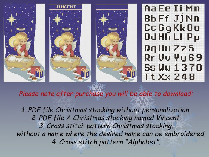 Cross Stitch Stocking Patterns PDF, Personalized Religious Christmas Modern Counted Easy Simple Cute Angel Cat, Catholic Holiday Stockings Cross Stitch Chart For Beginners DIY, Digital Download