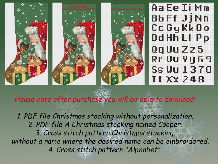 Cross Stitch Stocking Patterns for Adults PDF, Personalized Christmas Modern Counted Easy Simple Cute Cute Sana Claus Boxer Dog, Pet Holiday Stockings Cross Stitch Chart For Beginners DIY, Digital Download