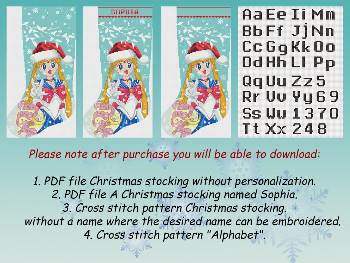 Cross Stitch Stocking Patterns PDF, Personalized Christmas Anime, Modern Counted Easy Simple Cute Blue Holiday Stockings, Cross Stitch Chart For Beginners DIY, Digital Download