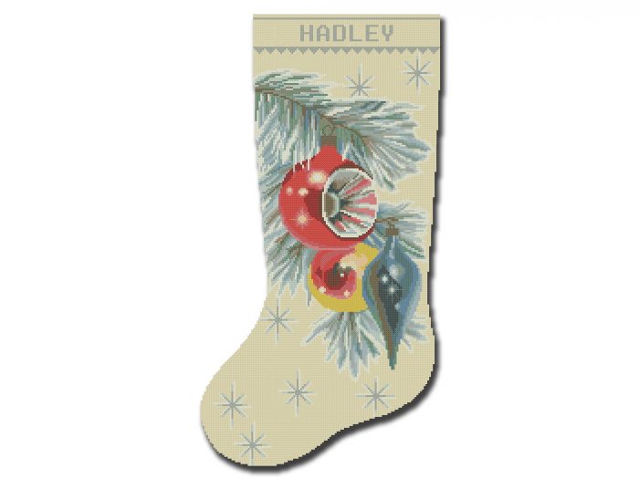 Personalized Christmas Stocking Cross Stitch Patterns PDF, Counted Vintage Design for Beginner, Easy Cute Retro Ornament DIY, To Download