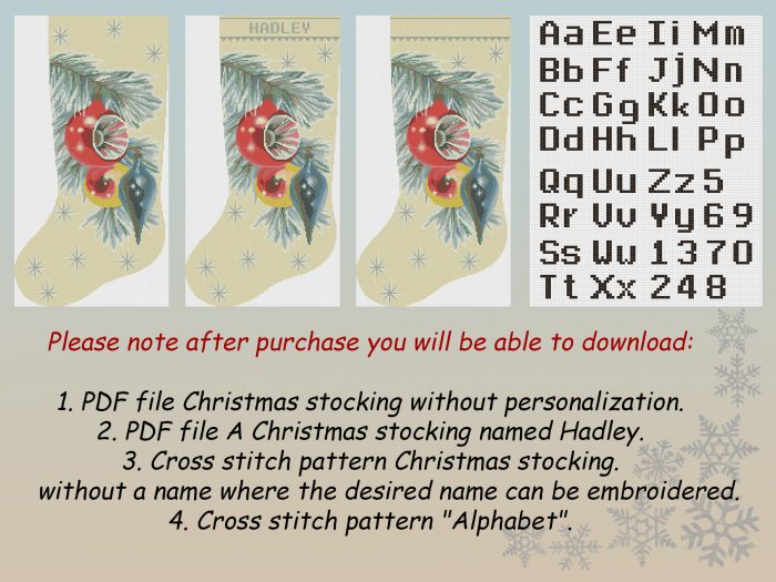 Personalized Christmas Stocking Cross Stitch Patterns PDF, Counted Vintage Design for Beginner, Easy Cute Retro Ornament DIY, To Download - Image 2