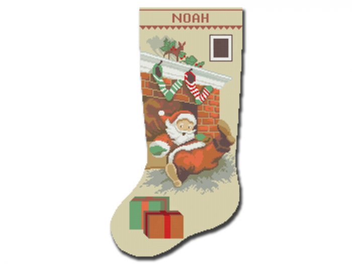 Personalized Christmas Stocking Cross Stitch Patterns PDF, Counted Vintage Retro Design for Beginner, Easy Cute Santa Claus DIY, To Download