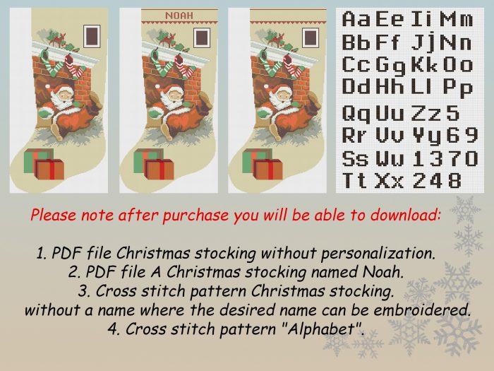 Cross Stitch Patterns, Personalized Christmas Stocking PDF, Counted Vintage Design for Beginner, Easy Cute Santa Claus, Funny Cat, Retro Ornaments DIY, To Download - Image 4