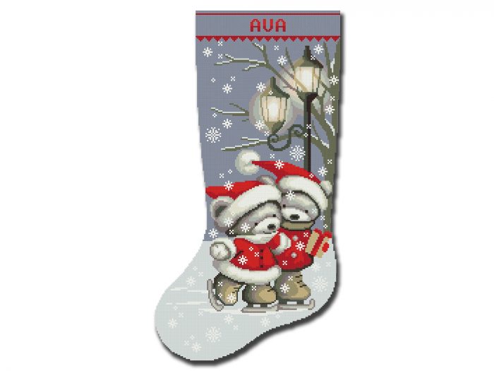 Cross Stitch Patterns Christmas Stocking PDF, Personalized Modern Counted Easy Cute Xmas Bears Simple For Beginners DIY, Digital Download