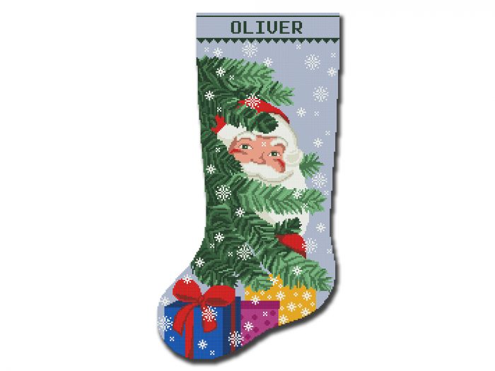 Personalized Christmas Stockings Cross Stitch Patterns PDF, Counted Easy Simple Blue Holiday Stocking, Cute Santa Claus Design DIY, Digital Download