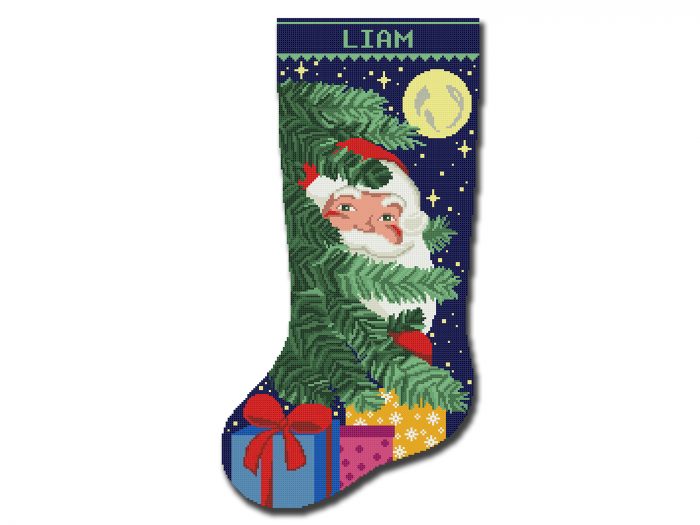 Cross Stitch Patterns PDF, Personalized Christmas Stocking, Counted Easy Simple Blue Holiday Stockings, Cute Santa Claus Design DIY, Digital Download