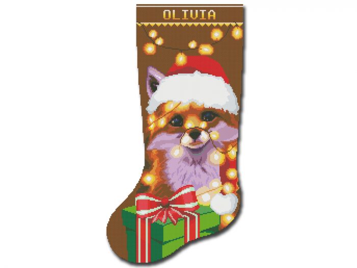 Counted Cross Stitch Christmas Stockings Patterns PDF , Personalized Modern DMC Easy Cute Animal Fox Simple Xmas Design For Beginner DIY, CrossStitchStyleArte Digital Download