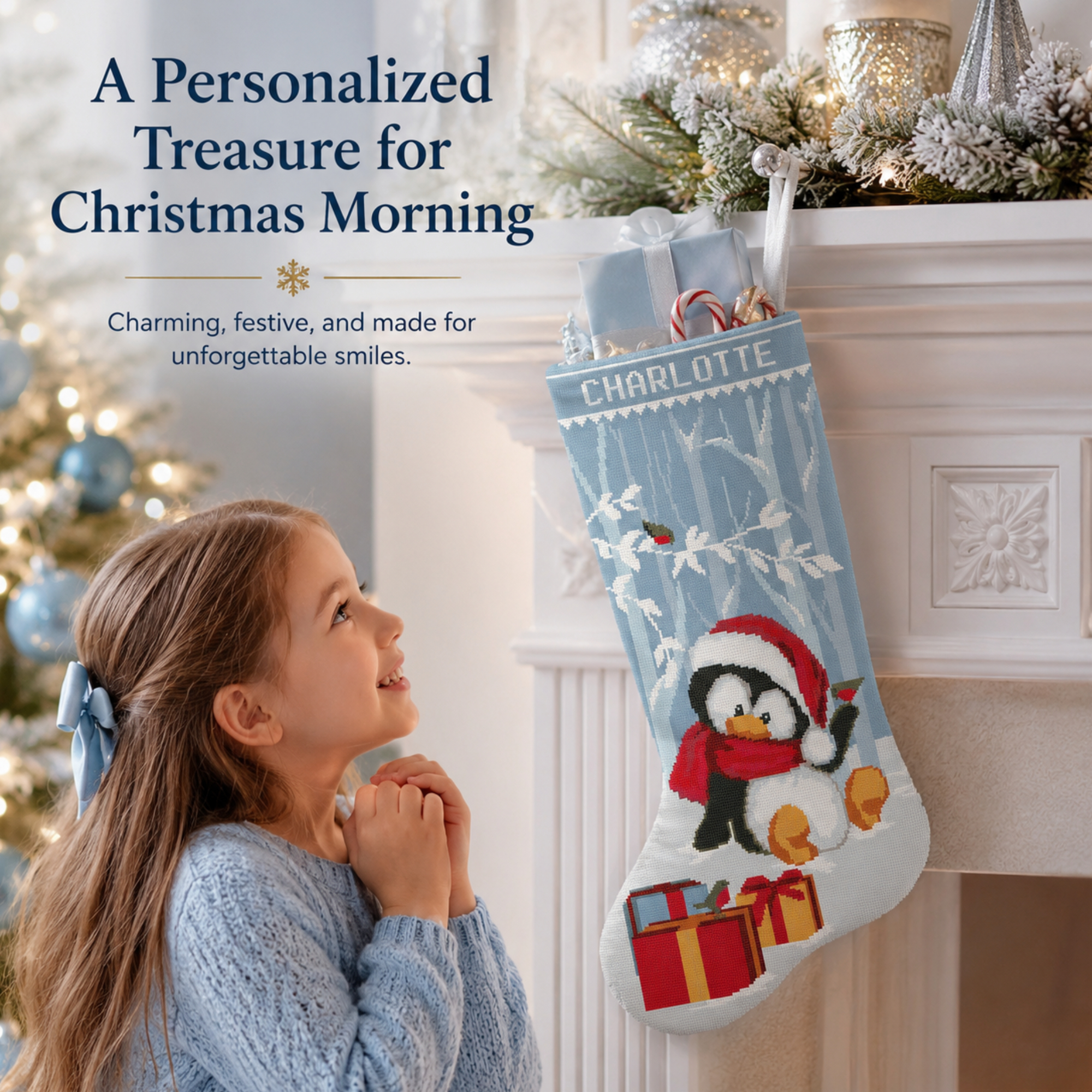How to center a name on a cross stitch Christmas stocking, including cuff center, letter width, spacing, and name placement.