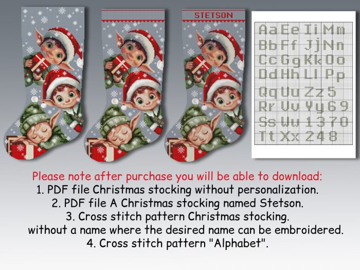 Christmas Elf Stocking Cross Stitch Pattern – Holiday PDF Design for DIY Festive Decor, Personalized Counted Modern Cute Easy for Beginners