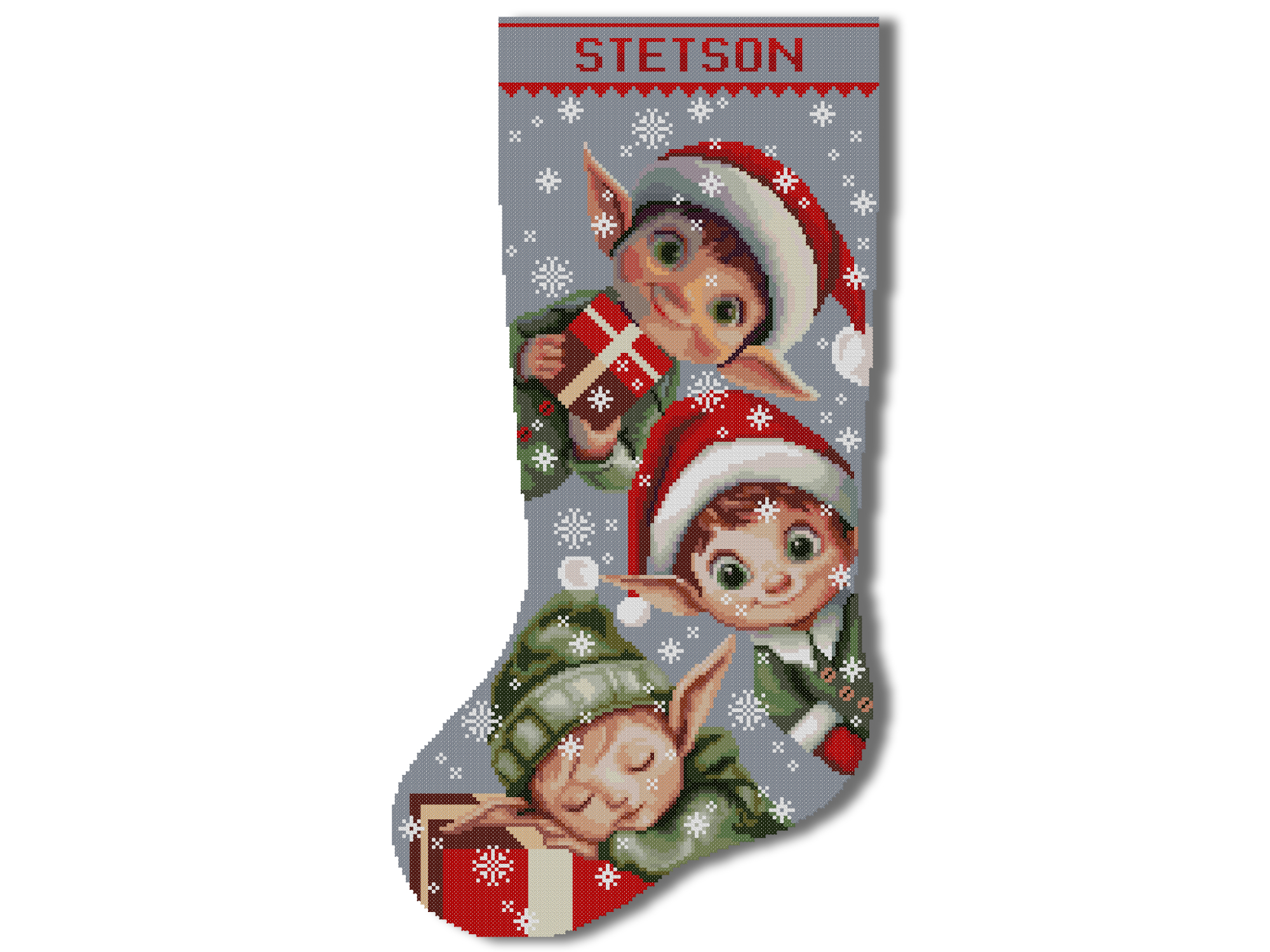 Christmas Elf Stocking Cross Stitch Pattern – Holiday PDF Design for DIY Festive Decor, Personalized Counted Modern Cute Easy for Beginners
