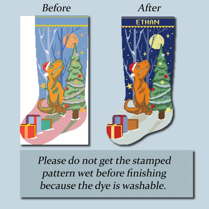 Cross Stitch Kits for Adults, Stamped Personalized Christmas Stockings Cute Xmas Dinosaur Needlepoint Counted Easy Simple Cross-Stitch Patterns for Beginners, Embroidery Kit for Holiday Home Decor DIY