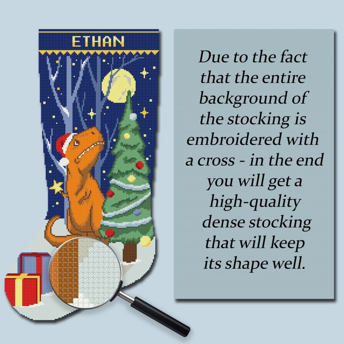 Cross Stitch Kits for Adults, Stamped Personalized Christmas Stockings Cute Xmas Dinosaur Needlepoint Counted Easy Simple Cross-Stitch Patterns for Beginners, Embroidery Kit for Holiday Home Decor DIY
