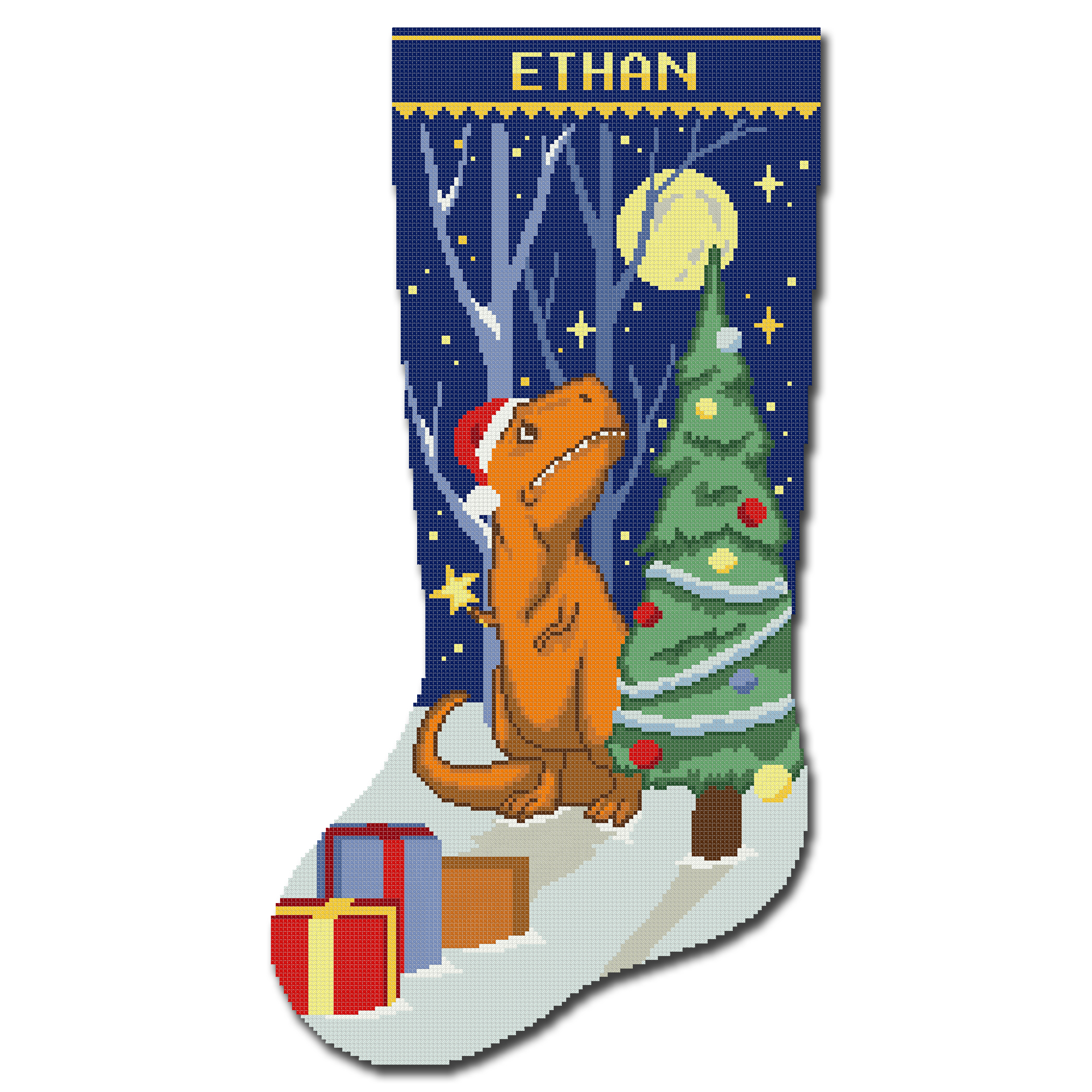 Cross Stitch Kits for Adults, Stamped Personalized Christmas Stockings Cute Xmas Dinosaur Needlepoint Counted Easy Simple Cross-Stitch Patterns for Beginners, Embroidery Kit for Holiday Home Decor DIY