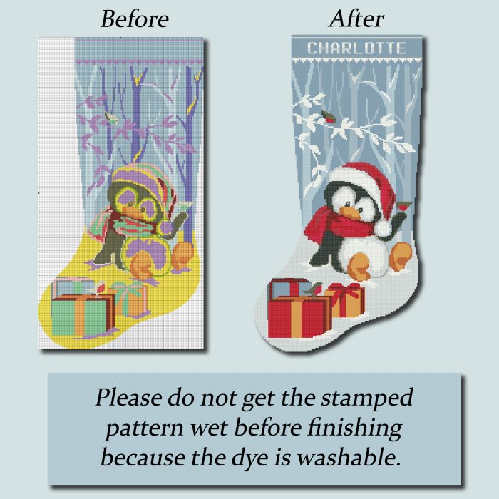 Stamped & Counted Cross Stitch Christmas Stocking Kit – Cute Penguin Design 18 Inch