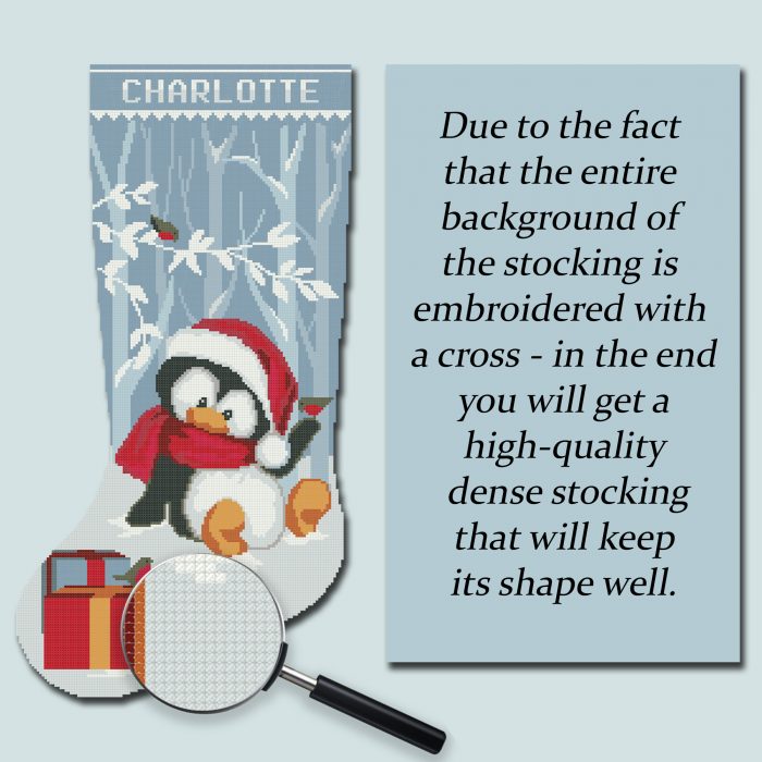 Stamped & Counted Cross Stitch Christmas Stocking Kit – Cute Penguin Design 18 Inch