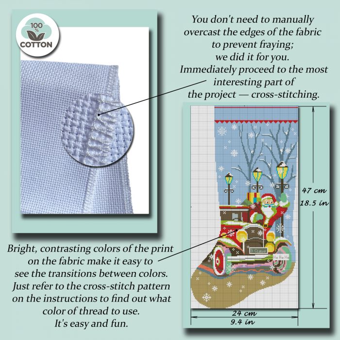 Cross Stitch Kits for Adults Stamped Personalized Christmas Stockings Cute Santa Claus Red Truck Needlepoint Counted Easy Cross-Stitch Patterns for Beginners, Embroidery Kit for Holiday Home Decor DIY - Image 6