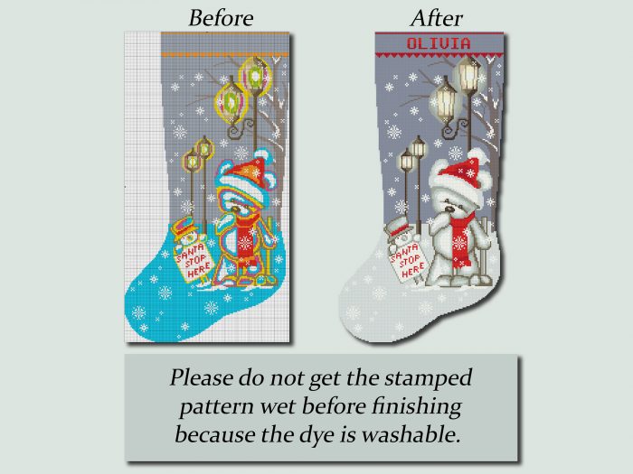 Christmas Stockings Cross Stitch Kit for Adults, Personalized Stamped Needlepoint Embroidery Set, Cute Xmas Bear, Easy Counted Patterns for Beginners, DIY Holiday Home Décor - Image 8