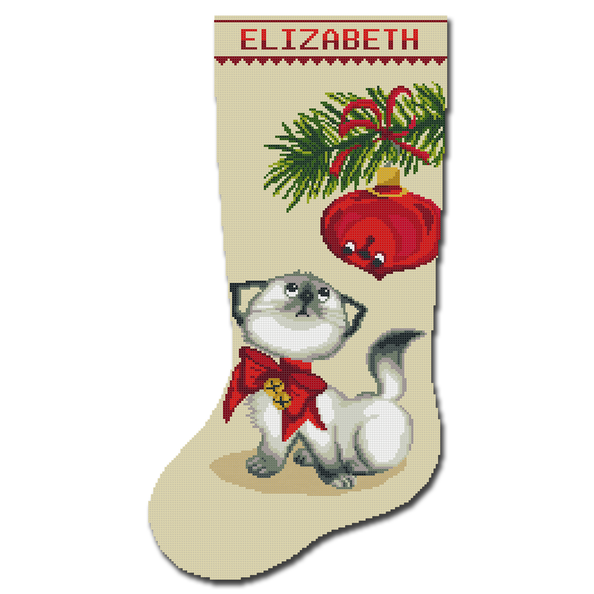 Cross Stitch Kits for Adults, Stamped Personalized Christmas Stockings Cute Cat Vintage Ornaments, Needlepoint Counted Easy Cross-Stitch Patterns for Beginner Embroidery Kit for Holiday Home Decor DIY