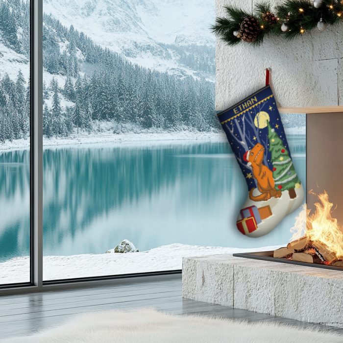 Cross Stitch Kits for Adults, Stamped Personalized Christmas Stockings Cute Xmas Dinosaur Needlepoint Counted Easy Simple Cross-Stitch Patterns for Beginners, Embroidery Kit for Holiday Home Decor DIY