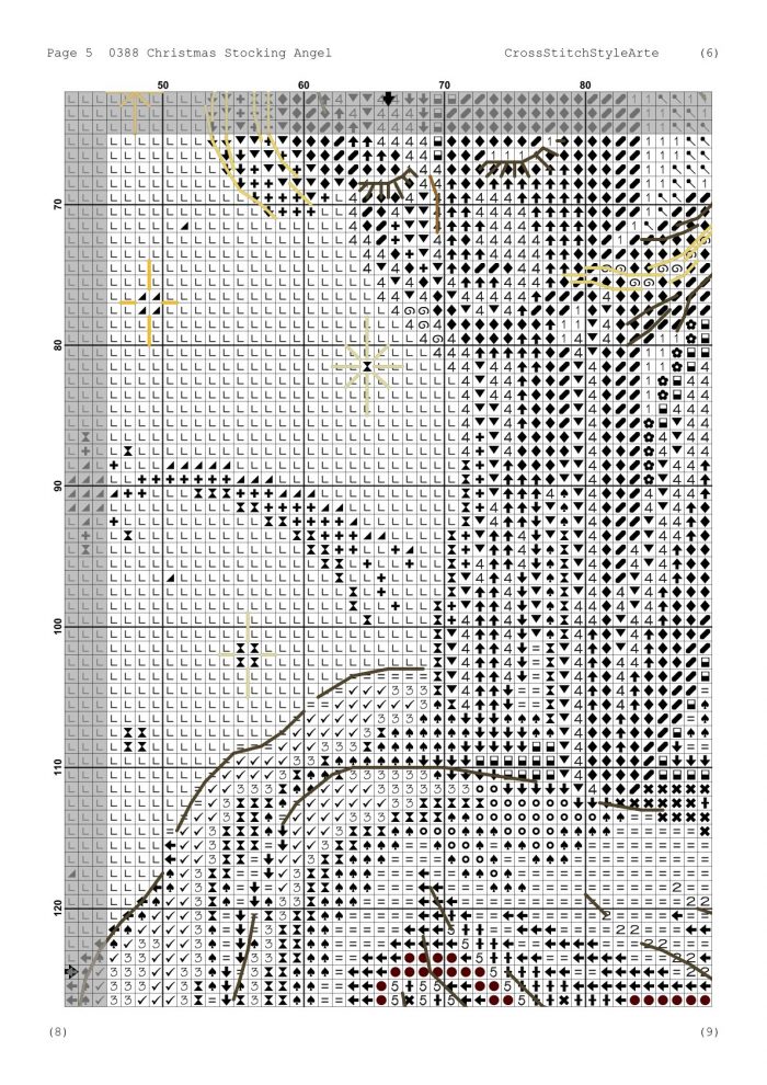 Christmas Stocking Cross Stitch Pattern – Elegant Angel on Cloud with Snowy Village, Personalized DMC Counted Cross Stitch Chart for Beginners & Adults, Digital Download - Image 6