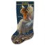 Elegant angel on cloud Christmas stocking cross stitch pattern with snowy village night sky stars, personalized counted DMC embroidery chart, digital download.
