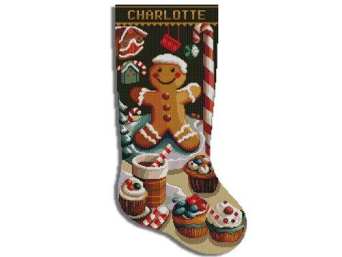 Christmas Stocking Cross Stitch Patterns for Adults, Personalized Easy Counted DMC Embroidery Patterns for Beginners, Cute Gingerbread Men Holiday Design DIY, Digital Download